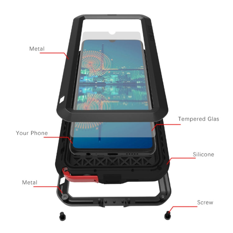 LOVE MEI Powerful Dustproof Shockproof Splashproof Metal + Silicone Combination Case for Huawei P30 (Black)