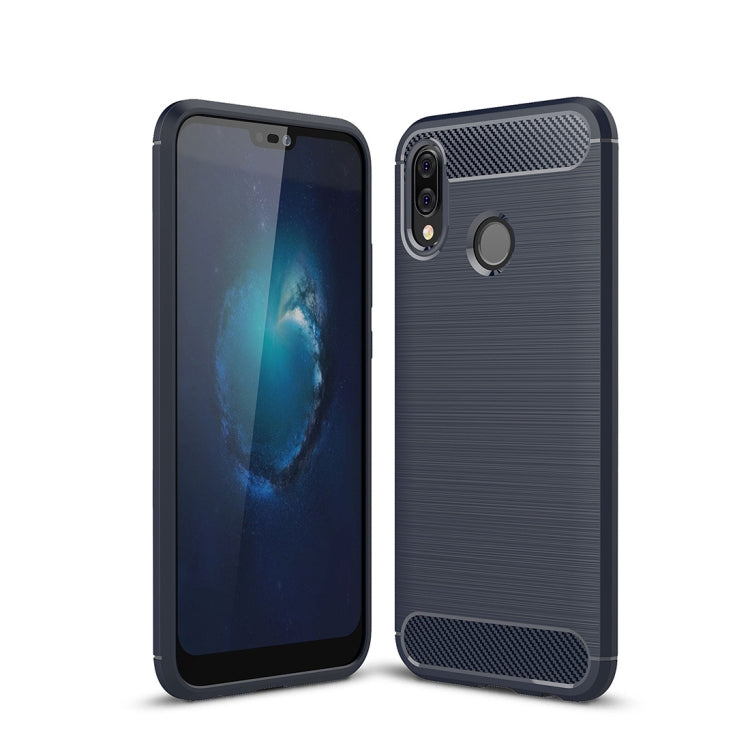 For Huawei  P20 Lite Brushed Texture Carbon Fiber Shockproof TPU Protective Back Case (Navy Blue)