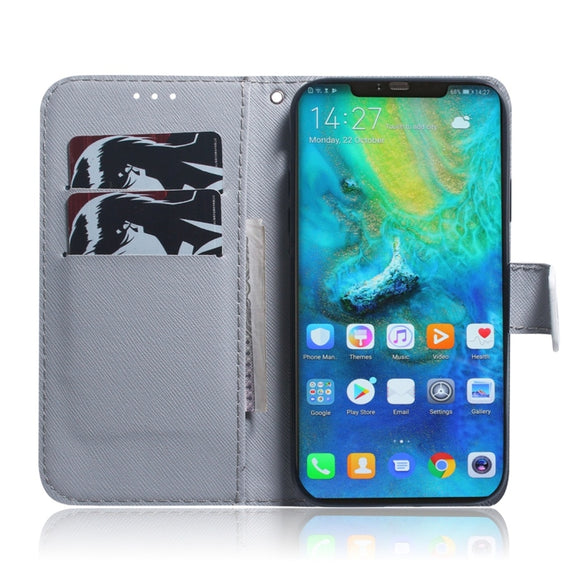 White Wolf Pattern Coloured Drawing Horizontal Flip Leather Case for Huawei Mate 20 Pro, with Holder & Card Slots & Wallet