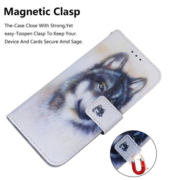 White Wolf Pattern Coloured Drawing Horizontal Flip Leather Case for Huawei Mate 20 Pro, with Holder & Card Slots & Wallet