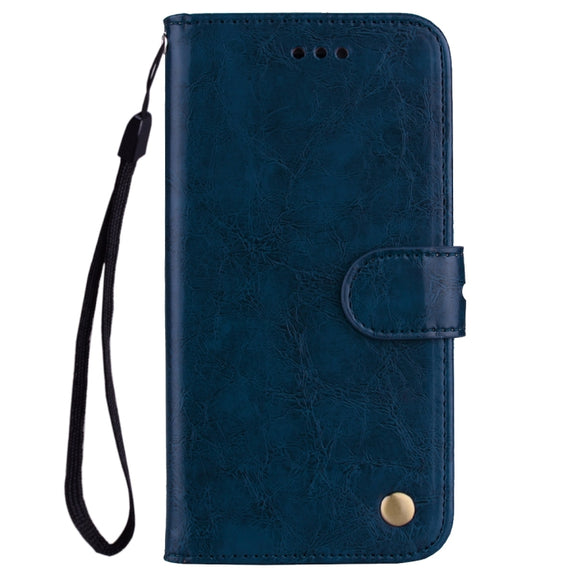 Business Style Oil Wax Texture Horizontal Flip Leather Case for Huawei Honor 8X, with Holder & Card Slots & Wallet(Blue)