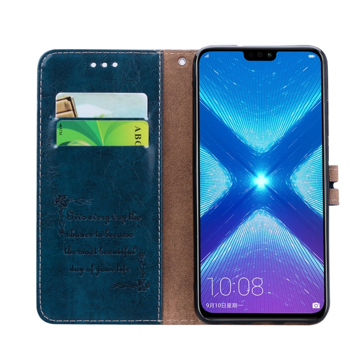 Business Style Oil Wax Texture Horizontal Flip Leather Case for Huawei Honor 8X, with Holder & Card Slots & Wallet(Blue)