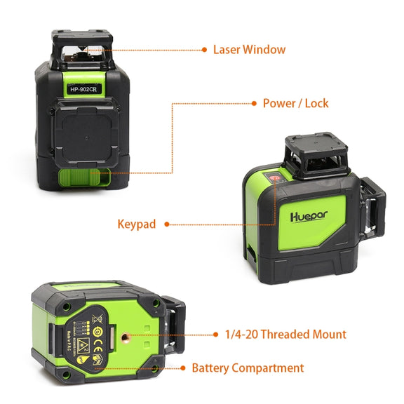 902CR 2��360 Degrees Laser Level Covering Walls and Floors 8 Line Red Beam IP54 Water / Dust proof(Red)