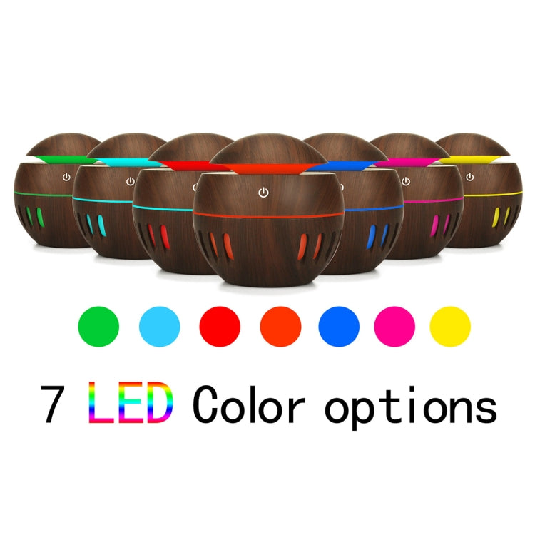 Wood Grain USB Hollowed-out Humidifier Seven Color Aromatherapy Lamp Automatic Alcohol Sprayer with Remote Control(Dark Brown-3)