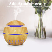 Wood Grain USB Hollowed-out Humidifier Seven Color Aromatherapy Lamp Automatic Alcohol Sprayer with Remote Control(White-1)