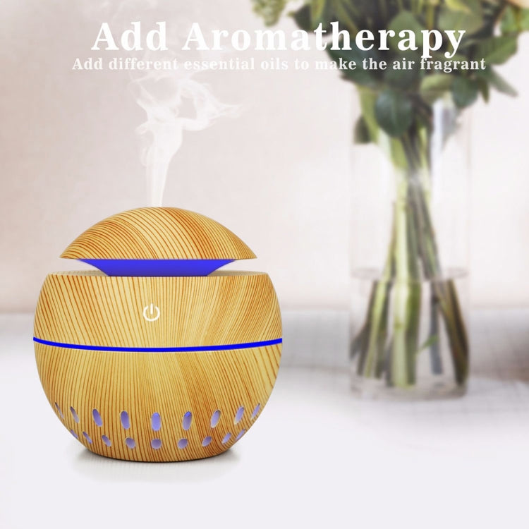 Wood Grain USB Hollowed-out Humidifier Seven Color Aromatherapy Lamp Automatic Alcohol Sprayer with Remote Control(White-2)