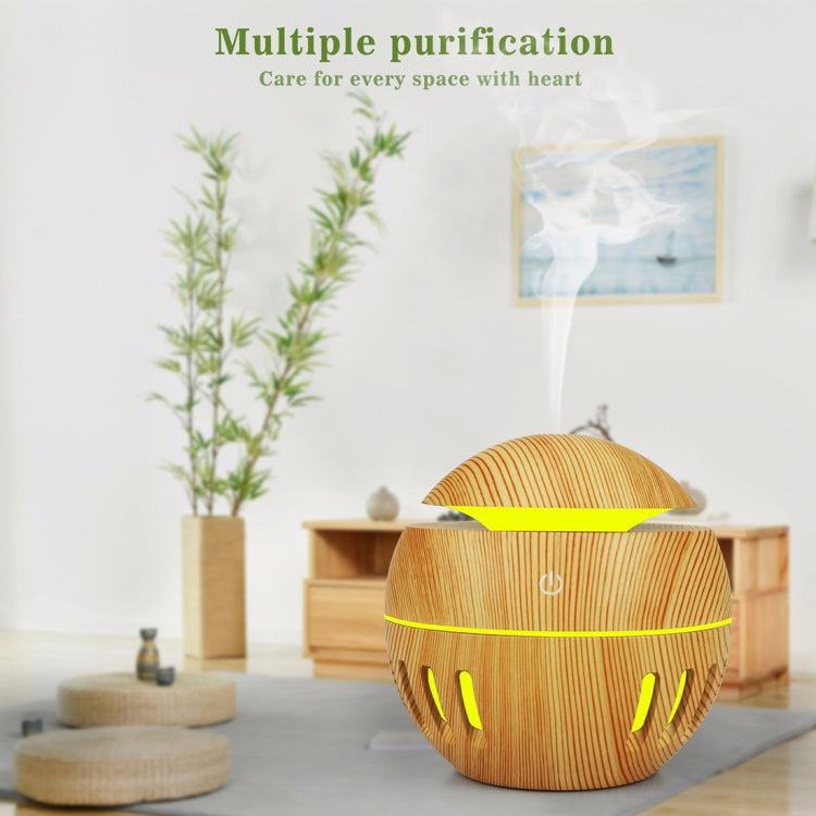 Wood Grain USB Hollowed-out Humidifier Seven Color Aromatherapy Lamp Automatic Alcohol Sprayer with Remote Control(White-2)