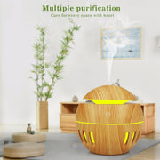 Wood Grain USB Hollowed-out Humidifier Seven Color Aromatherapy Lamp Automatic Alcohol Sprayer with Remote Control(White-2)