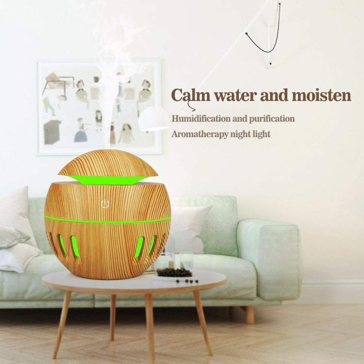 Wood Grain USB Hollowed-out Humidifier Seven Color Aromatherapy Lamp Automatic Alcohol Sprayer with Remote Control(White-2)