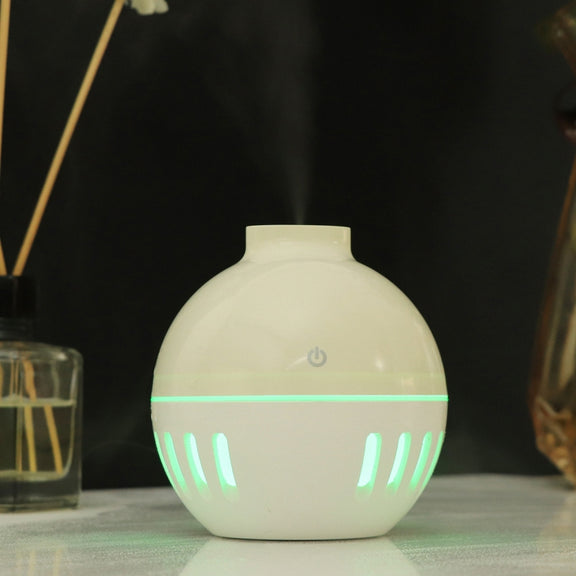 Wood Grain USB Hollowed-out Humidifier Seven Color Aromatherapy Lamp Automatic Alcohol Sprayer with Remote Control(White-3)