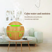 Wood Grain USB Hollowed-out Humidifier Seven Color Aromatherapy Lamp Automatic Alcohol Sprayer with Remote Control(Pink)