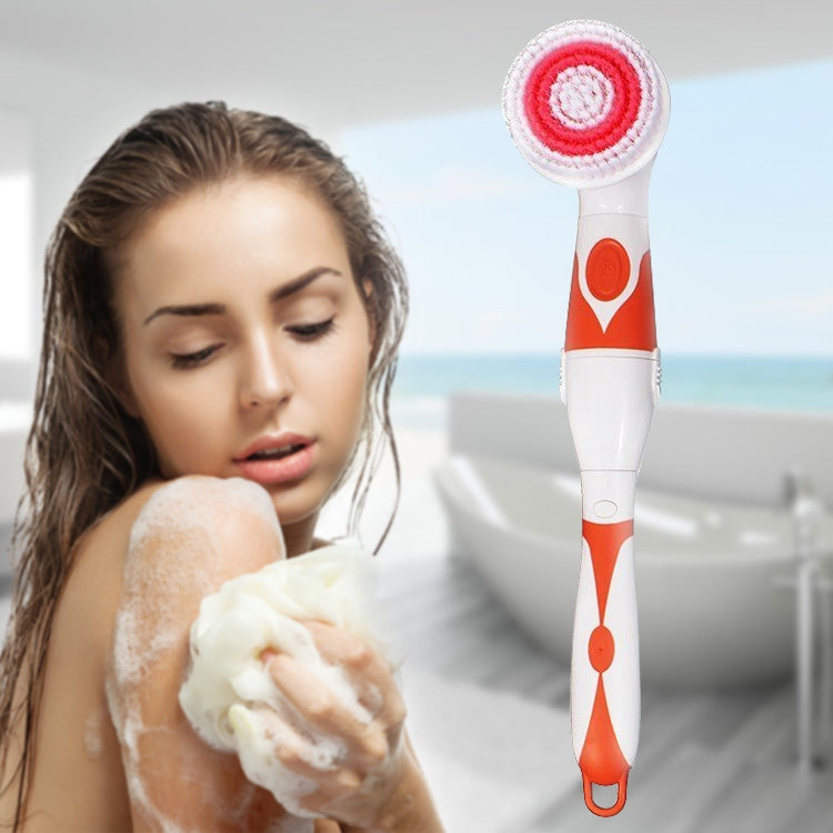 Multi-function Electric Water-resistant Bath Cleansing Brush Long-handled Massage Brush, with 4 Brush Heads(Orange)