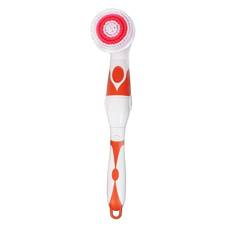 Multi-function Electric Water-resistant Bath Cleansing Brush Long-handled Massage Brush, with 4 Brush Heads(Orange)
