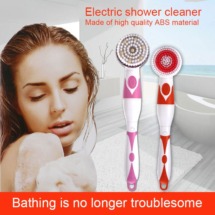 Multi-function Electric Water-resistant Bath Cleansing Brush Long-handled Massage Brush, with 4 Brush Heads(Orange)