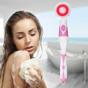 Multi-function Electric Water-resistant Bath Cleansing Brush Long-handled Massage Brush, with 4 Brush Heads(Pink)