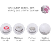Multi-function Electric Water-resistant Bath Cleansing Brush Long-handled Massage Brush, with 4 Brush Heads(Pink)