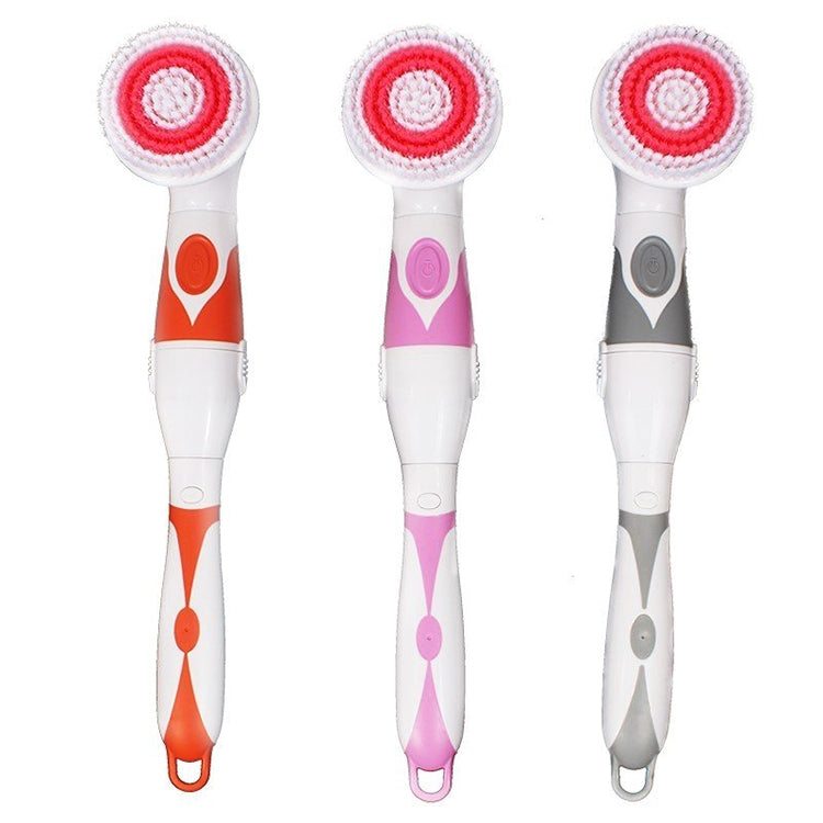 Multi-function Electric Water-resistant Bath Cleansing Brush Long-handled Massage Brush, with 4 Brush Heads(Orange)