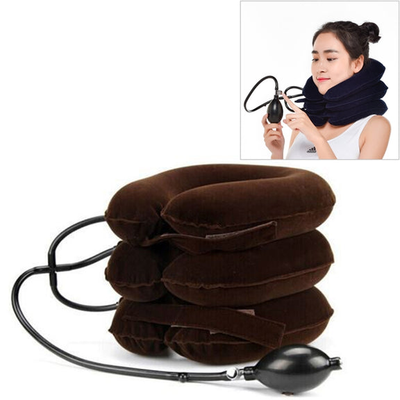 Household Full Cashmere Cervical Traction Instrument Neck Protection Inflatable Cervical Spine Massage Instrument (Coffee)