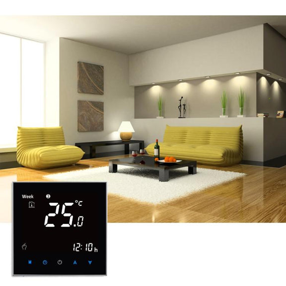 BHT-2001 3A Load Water Heating Type LCD Digital Heating Room Thermostat, Display Clock / Temperature / Time / Week / Heat etc.(Black)
