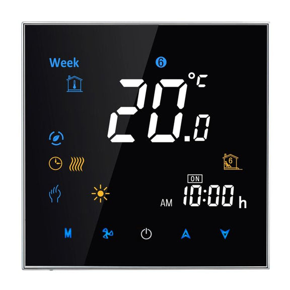 BHT-3001 16A Load Electronic Heating Type LCD Digital Heating Room Thermostat with Sensor, Display Clock / Temperature  / Time / Week / Heat etc.(Black)