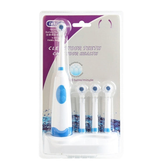 2W Creative Household Water-resistant Rotary Electric Toothbrush Set with 4 Replacement Brush Heads & Base, 8500 Revolutions Per Minute(Blue)