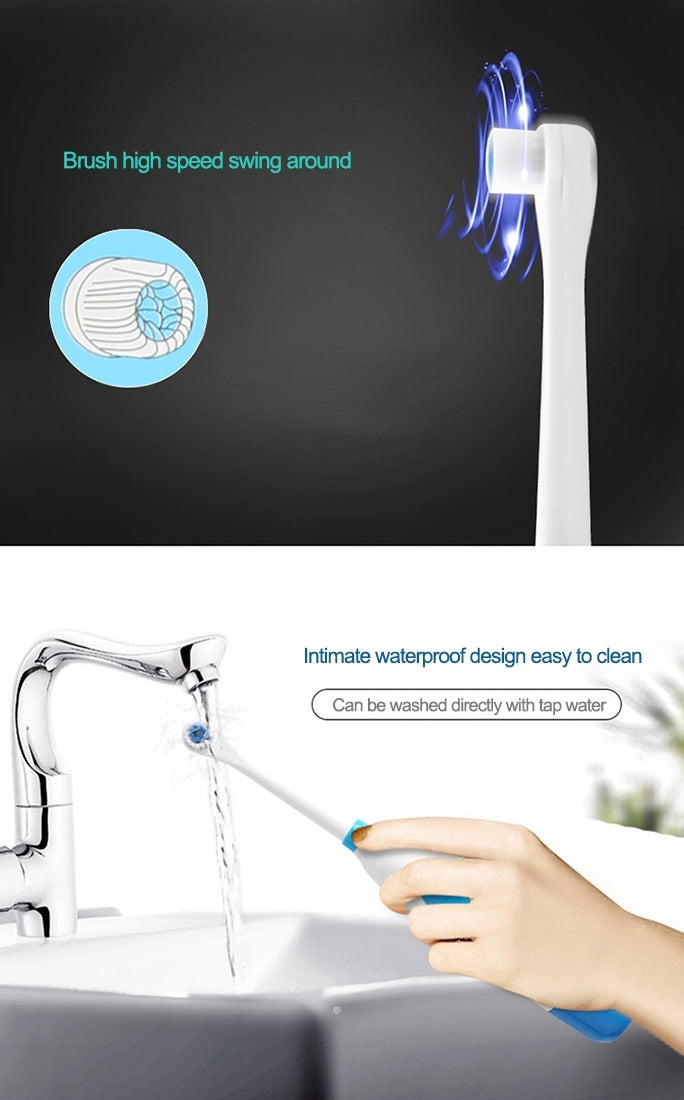 2W Creative Household Water-resistant Rotary Electric Toothbrush Set with 4 Replacement Brush Heads & Base, 8500 Revolutions Per Minute(Blue)