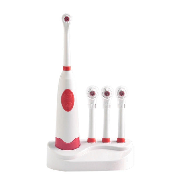 2W Creative Household Water-resistant Rotary Electric Toothbrush Set with 4 Replacement Brush Heads & Base, 8500 Revolutions Per Minute(Red)