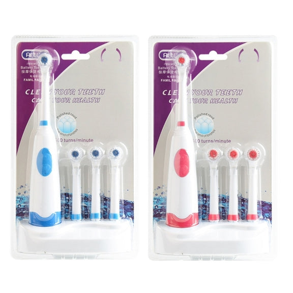 2W Creative Household Water-resistant Rotary Electric Toothbrush Set with 4 Replacement Brush Heads & Base, 8500 Revolutions Per Minute(Blue)