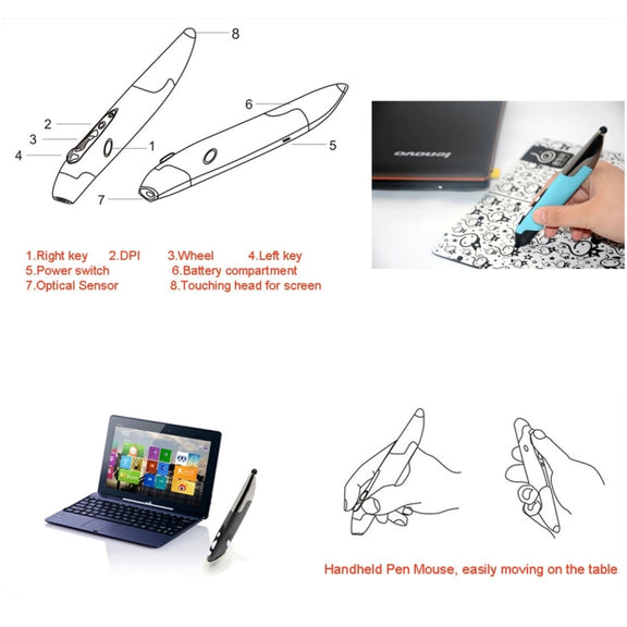 2.4GHz Innovative Pen-style Handheld Wireless Smart Mouse for PC Laptop(Red)
