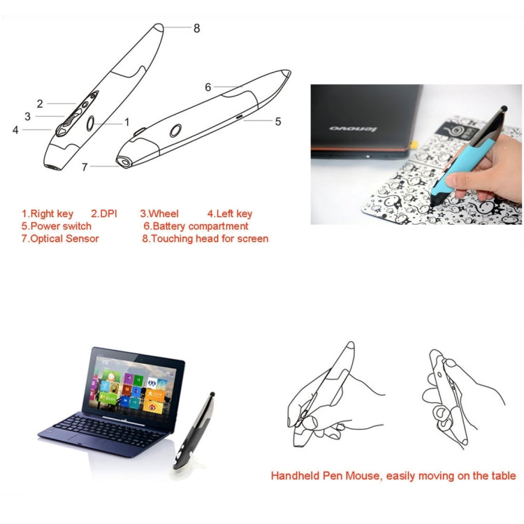 2.4GHz Innovative Pen-style Handheld Wireless Smart Mouse for PC Laptop(Red)