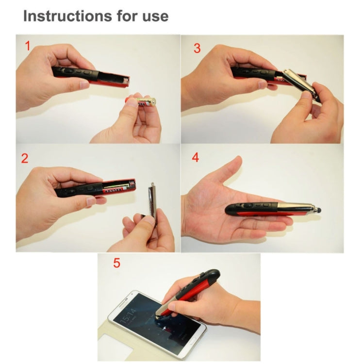PR-08 2.4G Innovative Pen-style Handheld Wireless Smart Mouse, Support Windows 8 / 7 / Vista / XP /  2000 / Android / Linux / Mac OS. , Effective Distance: 10m(Red)