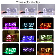 Modern 3D LED Sound Control Colorful Digital Alarm Clock Adjust Brightness Electronic Wall Glowing Hanging Clock with Remote Control(White)
