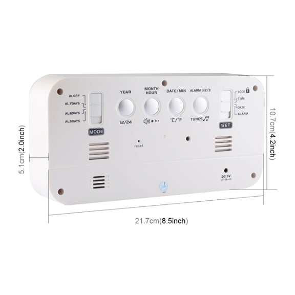 Multi-functional Large Screen LED Digital Music Alarm Clock with Time / Week / Temperature / Calendar Display & Remote Control, DC 5V