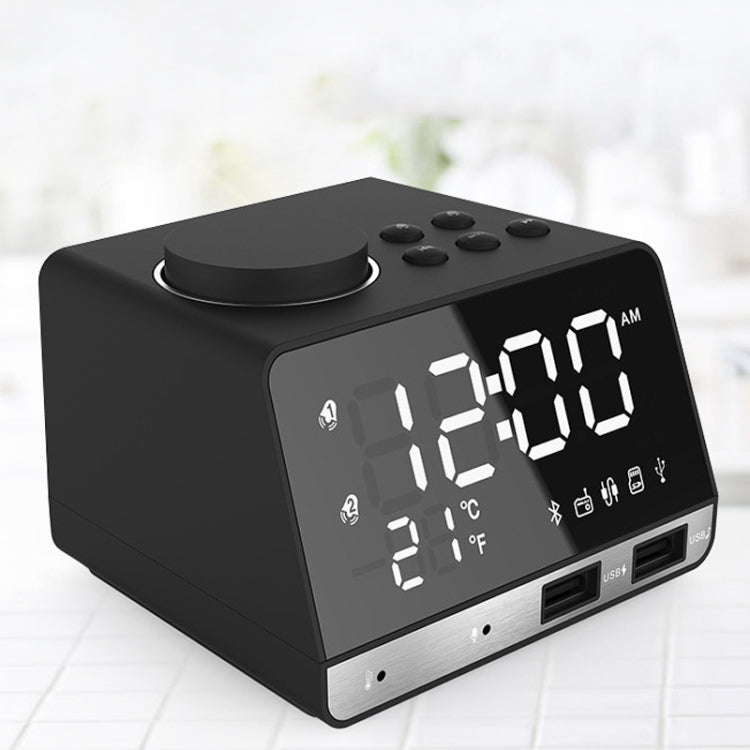 K11 Bluetooth Alarm Clock Speaker Creative Digital Music Clock Display Radio with Dual USB Interface, Support U Disk / TF Card / FM / AUX, EU Plug(Black)