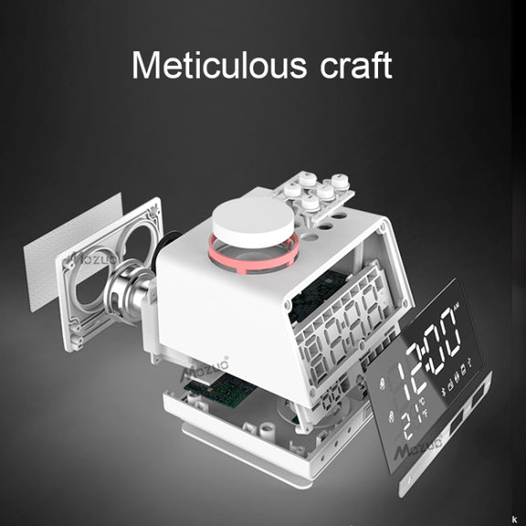 K11 Bluetooth Alarm Clock Speaker Creative Digital Music Clock Display Radio with Dual USB Interface, Support U Disk / TF Card / FM / AUX, EU Plug(White)