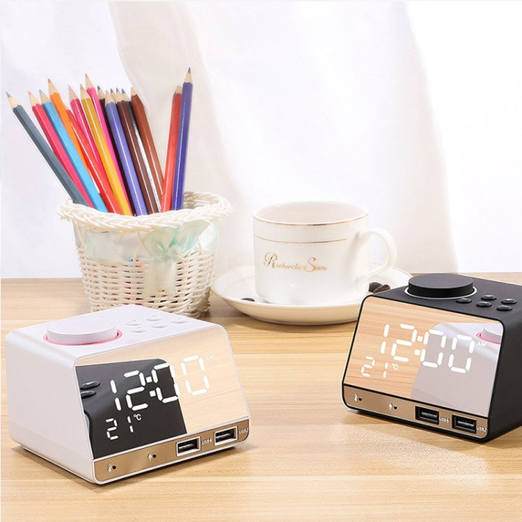 K11 Bluetooth Alarm Clock Speaker Creative Digital Music Clock Display Radio with Dual USB Interface, Support U Disk / TF Card / FM / AUX, EU Plug(Black)