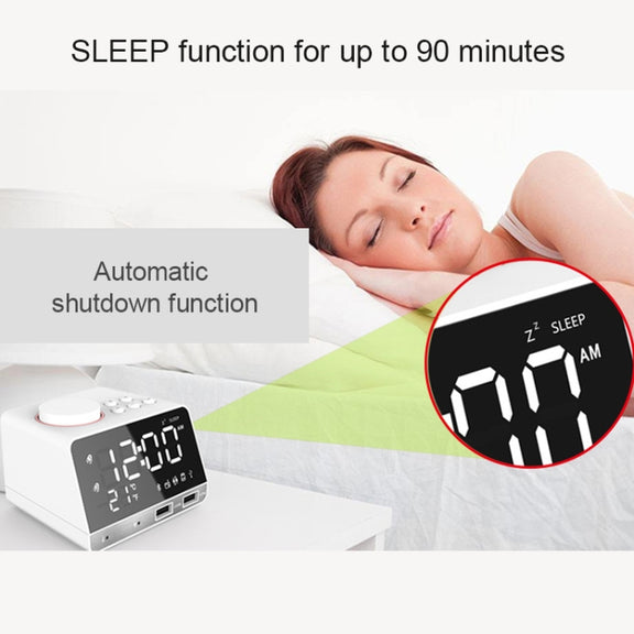 K11 Bluetooth Alarm Clock Speaker Creative Digital Music Clock Display Radio with Dual USB Interface, Support U Disk / TF Card / FM / AUX, US Plug(White)