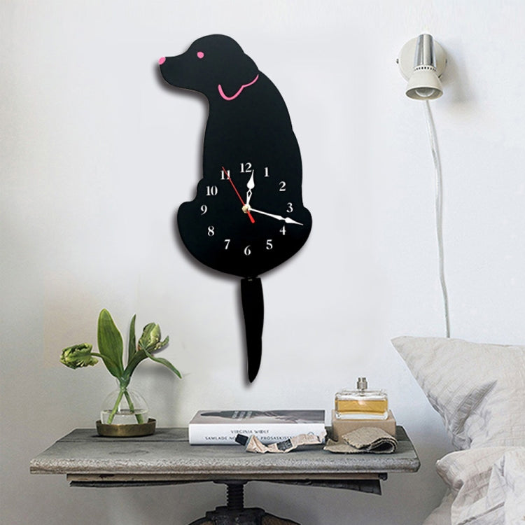 Home Office Bedroom Decoration Battery Operated Dog Shaped Wall Clock with Swinging Tails, Size : 42 x 18cm (Black)