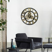 Retro Wooden Round Single-sided Gear Clock Number Wall Clock, Diameter: 80cm (Gold)