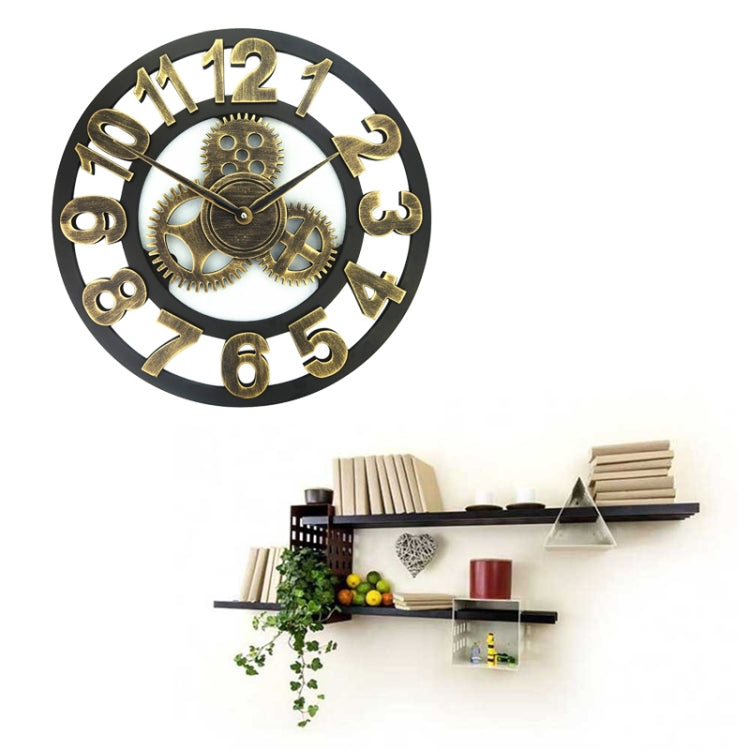 Retro Wooden Round Single-sided Gear Clock Number Wall Clock, Diameter: 80cm (Gold)