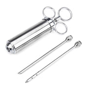 60ml Stainless Steel Syringe Dual Needles Condiment Turkey Meat Injector Cooking Tools (Silver)