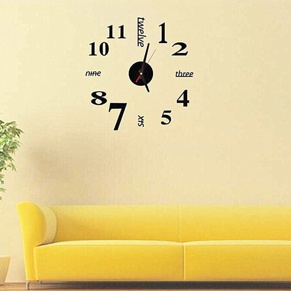 Lovelife WC37130 Acrylic English Digital DIY Stereo Wall Clock Wall Stick Clock (Black)