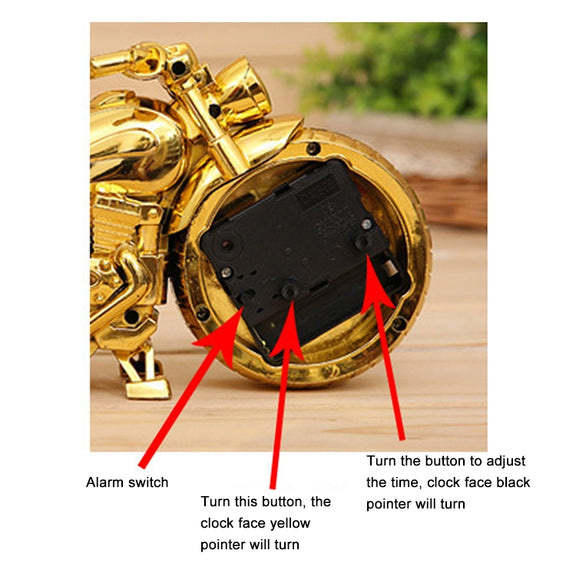 Cartoon Motorcycle Alarm Clock Bedroom Plastic Pointer Alarm Clock, Size: 23*13*6cm(Gold, Red)