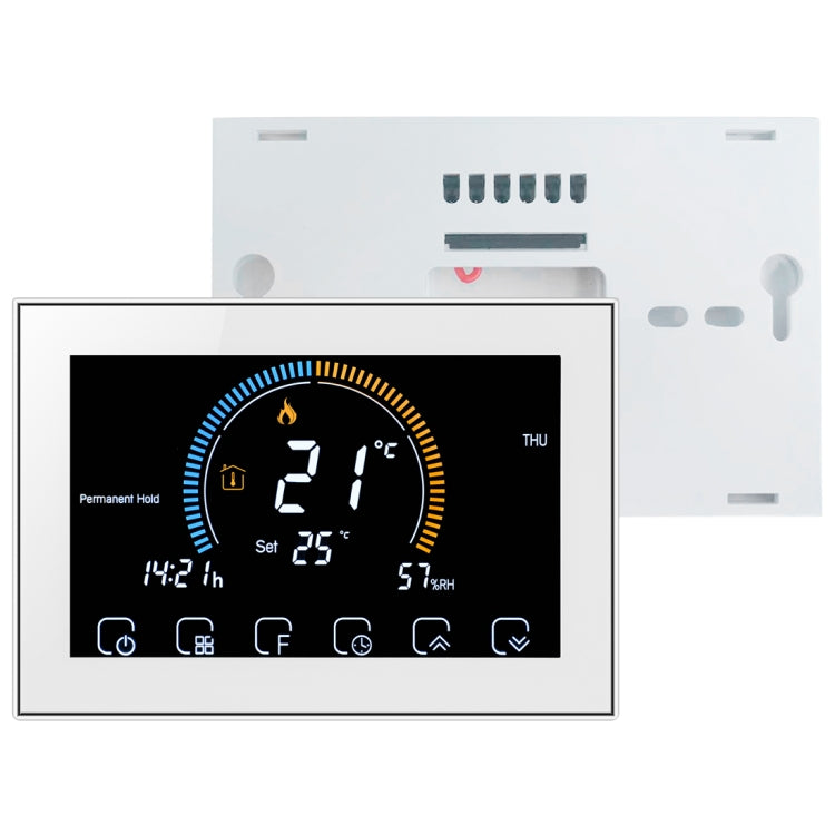 BHT-8000-GA Control Water Heating Energy-saving and Environmentally-friendly Smart Home Negative Display LCD Screen Round Room Thermostat without WiFi(White)