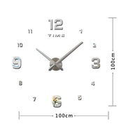 Bedroom Home Decoration Mirrored Number Frameless Large 3D DIY Wall Sticker Mute Clock, Size: 100*100cm(Silver)