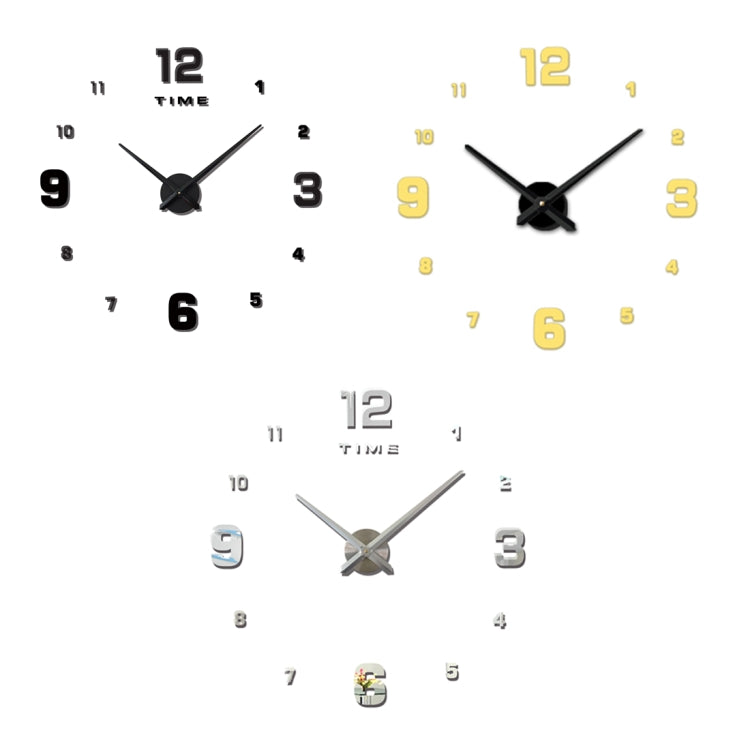 Bedroom Home Decoration Mirrored Number Frameless Large 3D DIY Wall Sticker Mute Clock, Size: 100*100cm(Silver)