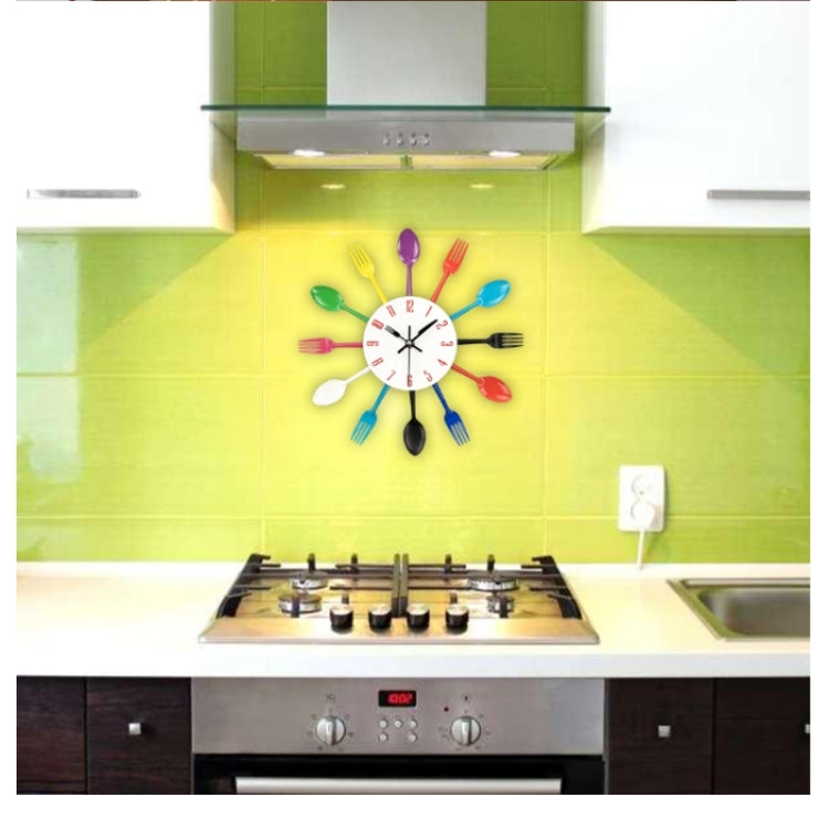 Cutlery Metal Kitchen Wall Clock Spoon Fork Creative Quartz Wall Mounted Clocks Modern Design Decorative Horloge, Silver