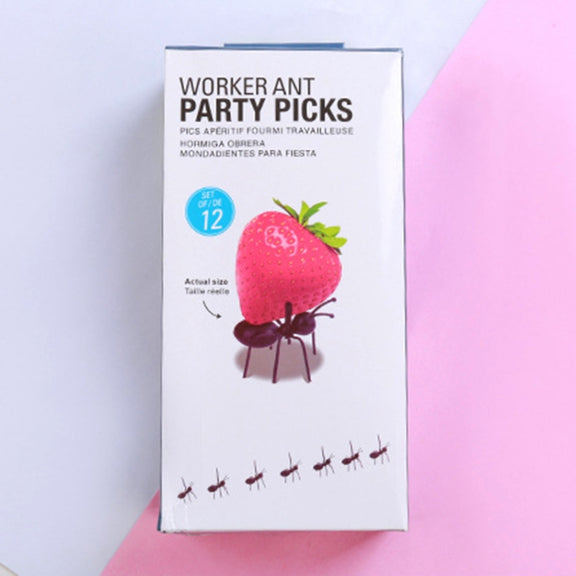 12pcs / Box Worker Ant Fruit Forks Snack Cake Dessert Tableware Home Kitchen Party Dinner Fruit Pick Kitchen Tool
