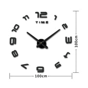 Bedroom Home Office Decoration Modern Frameless Large Number DIY 3D Mirror Wall Sticker Quiet Clock, Size: 100*100cm(Black)