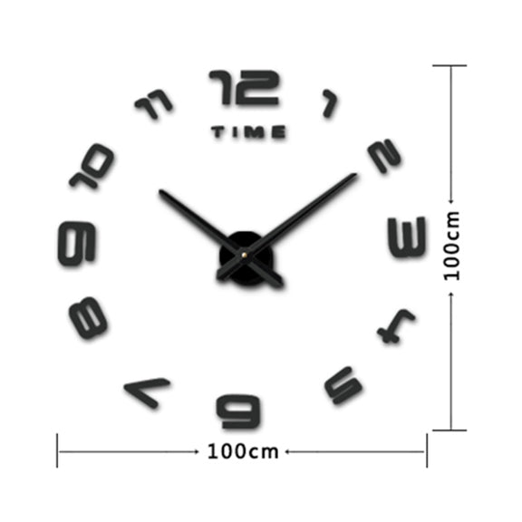 Bedroom Home Office Decoration Modern Frameless Large Number DIY 3D Mirror Wall Sticker Quiet Clock, Size: 100*100cm(Black)
